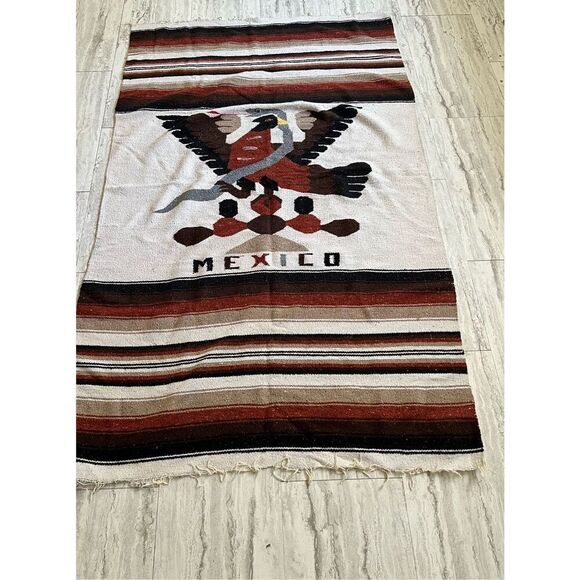 Handmade Mexican vintage wool woven blanket tapestry
